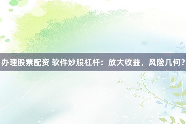 办理股票配资 软件炒股杠杆：放大收益，风险几何？