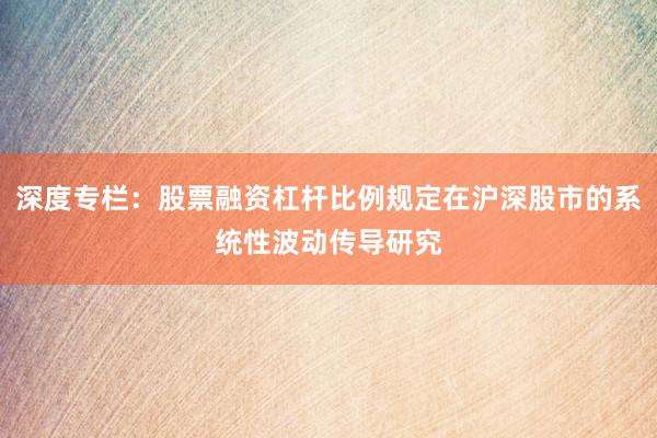 深度专栏：股票融资杠杆比例规定在沪深股市的系统性波动传导研究